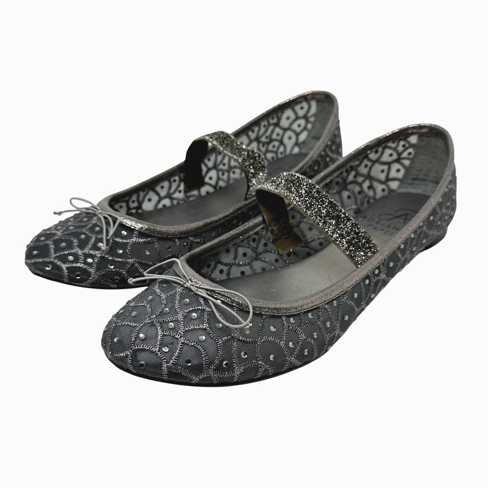 Adrianna Papell Womens Shoe 6.5 M Pewter Mesh Rhinestone Mary Jane Ballet Flats